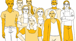 Kuvituskuva ryhmästä ihmisiä seisomassa vierekkäin