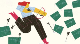 Piirroskuva ihmishahmosta, joka ampuu nuolella