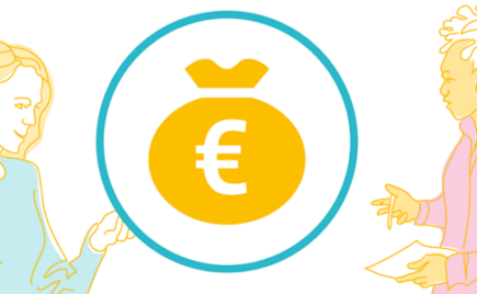 Kuva palkkapussista, jossa euron merkki