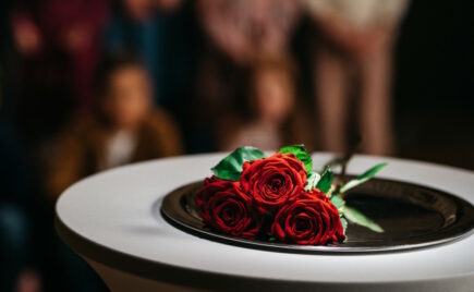 punainen ruusu lautasella