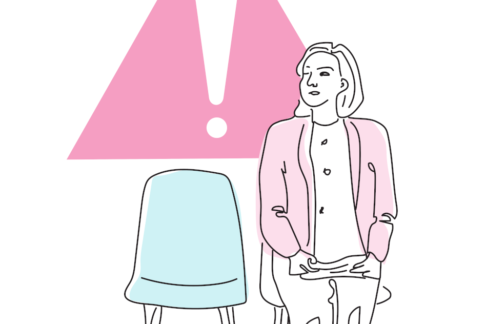 Piirroskuva naisesta ja tuolista.