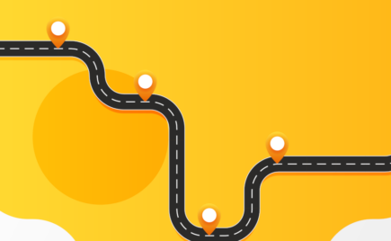 Musta mutkitteleva viiva keltaisella pohjalla