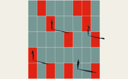 Harmaita ja punaisia ruutuja, joiden keskellä piirretty ihmishahmo