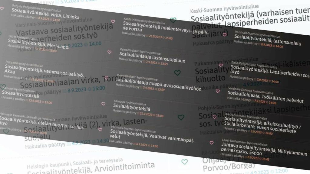 sosiaalityöntekijöiden ja sosionomien työpaikkailmoituksia