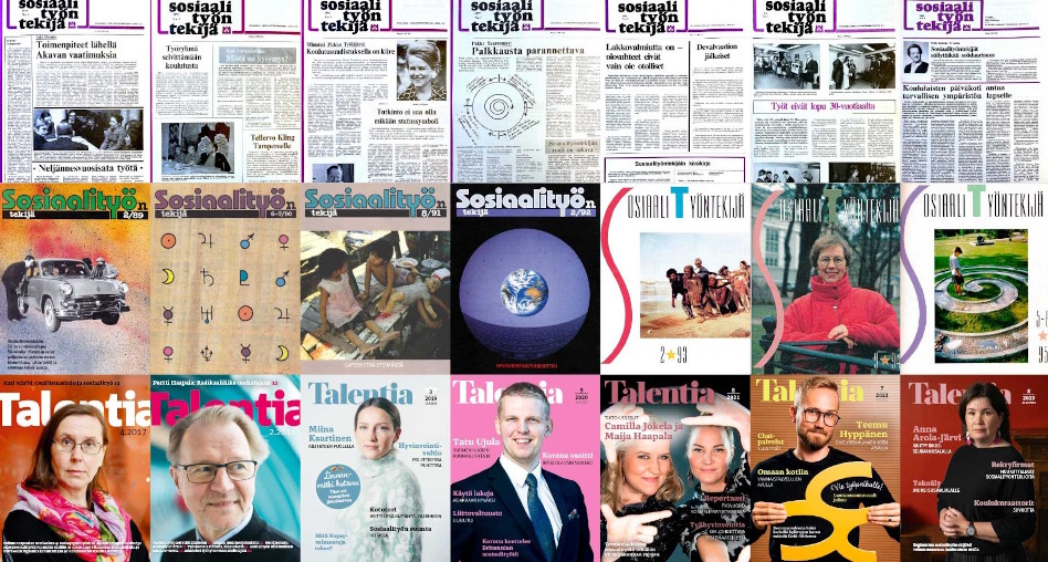 Kollaasi vanhoja Talentia-lehden kansia