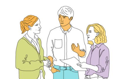 Kolme piirroshahmoa vierekkäin