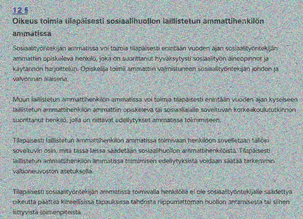 tekstiä ammattihenkilölaista harmaalla pohjalla