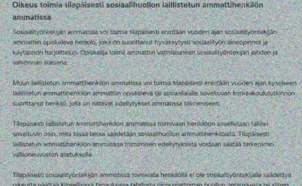 tekstiä ammattihenkilölaista harmaalla pohjalla