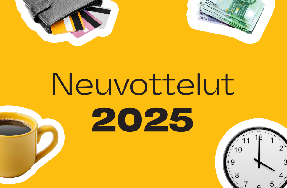 Sana Neuvottelut 2025 keltaisella pohjalla