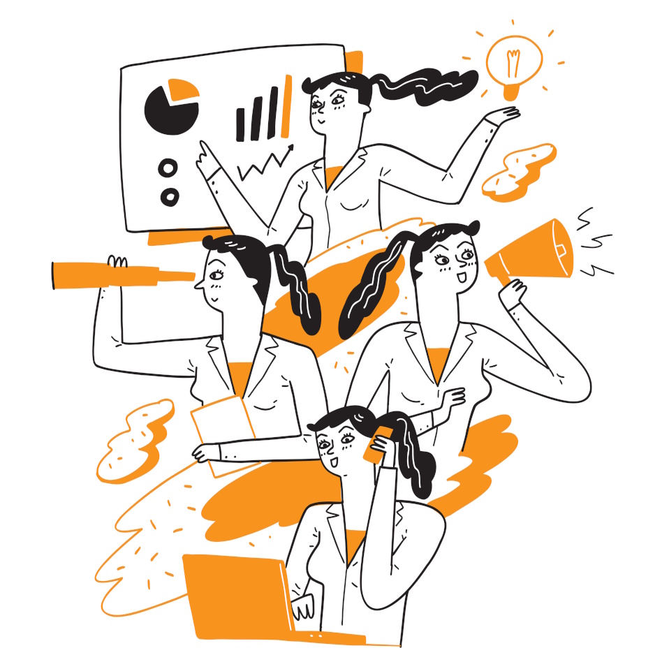 Piirroskuva missä erilaisia ihmishahmoja