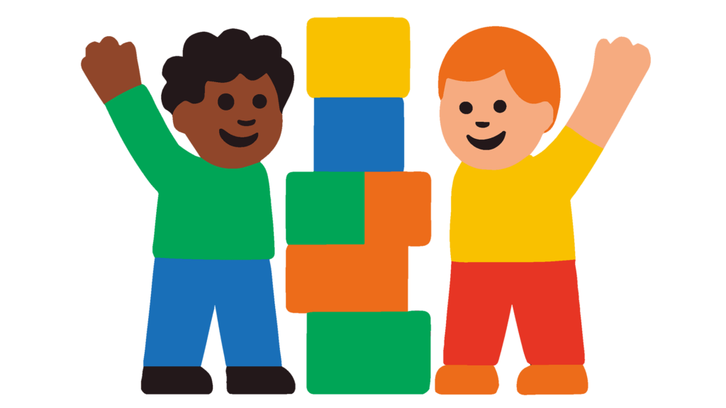 Piirroshahmo kahdesta pojasta leikkimässä leegopinolla