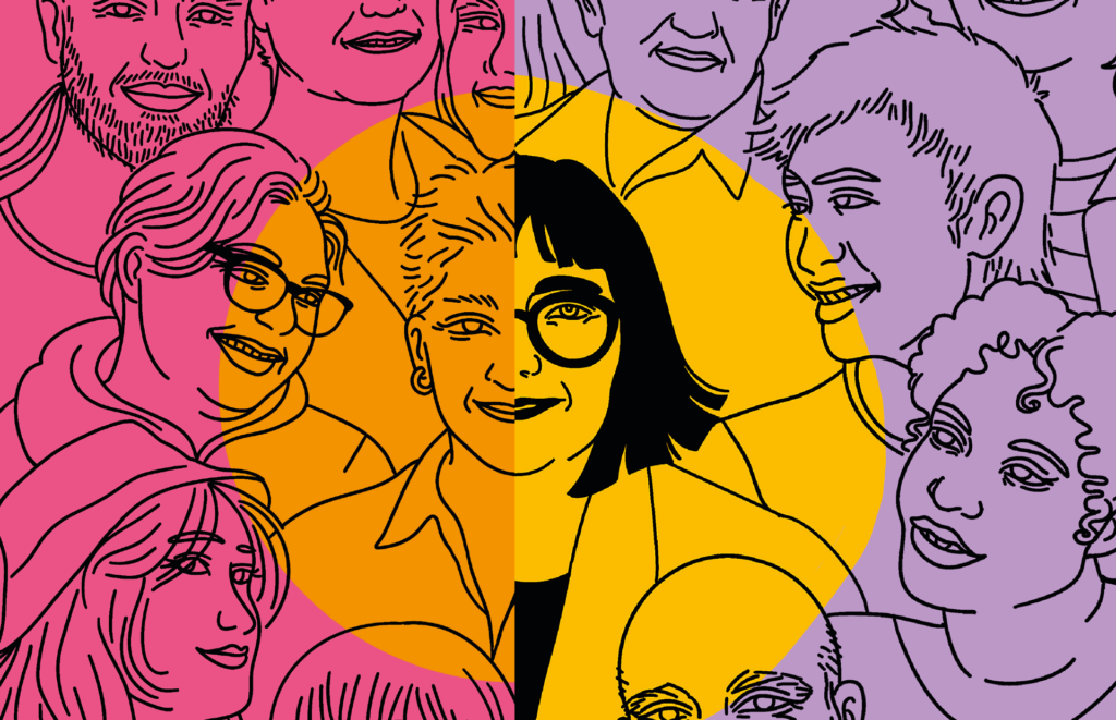 Piirroshahmo useamman henkilön kasvoista