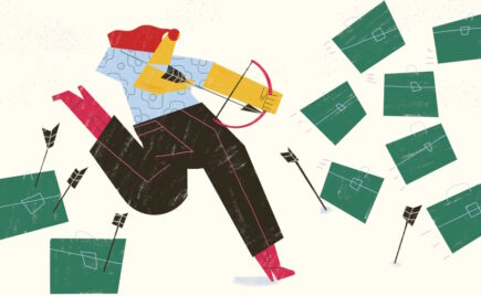 Piirroskuva ihmishahmosta, joka ampuu nuolella