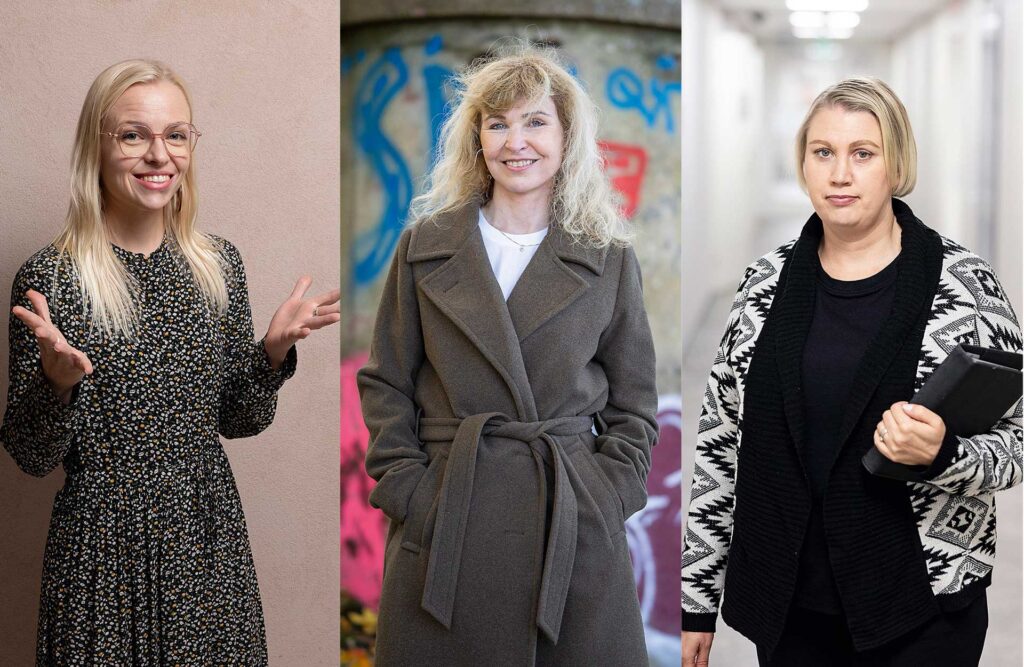 Kolme naista seisoo vierekkäin