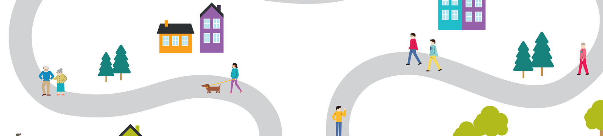 Tie, joka kiemurtelee silmukaksi talojen keskellä