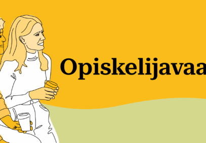 Kuvassa kaksi piirrettyä henkilöä ja teksti Opiskelijavaalit.