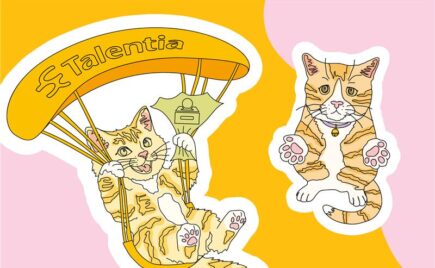 Liitto ja kassa -kampanjan kissamaskotit, joista toinen hymyilee iloisesti liittovarjon alla ja toinen on surullinen, sillä hänellä ei ole vielä liiton ja kassan jäsenyyttä.