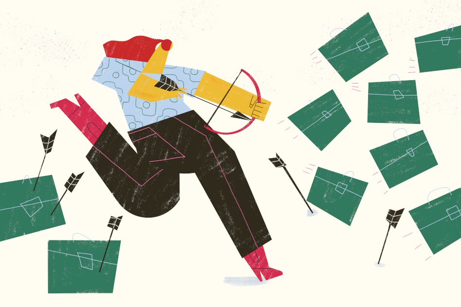 Piirroskuva ihmishahmosta, joka ampuu nuolella