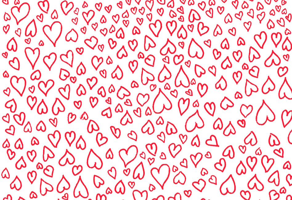 Punaisia sydämiä valkoisella pohjalla